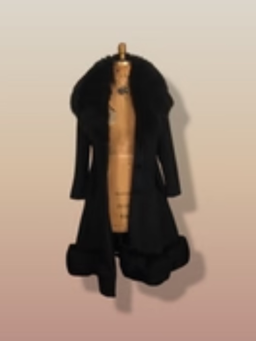 60’s Black Coat Vintage Lilli Ann Fit and Flare Shearling Pinup Princess Beaded - Picture 13 of 15